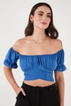 Regular Fit Madonna Yaka Bağlama Detaylı Crop Kadın Bluz 6527017 MAVİ