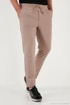 Regular Fit Normal Bel Düz Paça Bağlamalı Jogger Erkek Pantolon CF25617801 BEJ