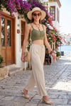 Regular Fit Normal Bel Geniş Paça Kadın Pantolon 5866117 TAŞ