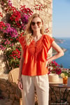 Regular Fit Önden Bağlamalı Volanlı Kadın Bluz 611FB20064 ORANJ