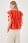 Regular Fit Önden Bağlamalı Volanlı Kadın Bluz 611FB20064 ORANJ