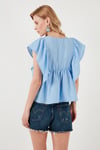 Regular Fit Önden Bağlamalı Volanlı Kadın Bluz 611FB20064 BEBE MAVİ