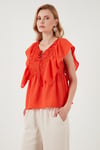 Regular Fit Önden Bağlamalı Volanlı Kadın Bluz 611FB20064 ORANJ