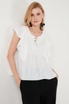Regular Fit Önden Bağlamalı Volanlı Kadın Bluz 611FB20064 EKRU