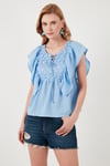 Regular Fit Önden Bağlamalı Volanlı Kadın Bluz 611FB20064 BEBE MAVİ