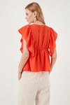 Regular Fit Önden Bağlamalı Volanlı Kadın Bluz 611FB20064 ORANJ