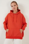 Regular Fit Pamuklu Kapüşonlu Yaka Şardonlu Kışlık Kadın Sweat 5863854 ORANJ