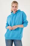 Regular Fit Pamuklu Kapüşonlu Yaka Şardonlu Kışlık Kadın Sweat 5863854 TURKUAZ