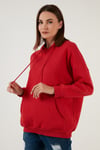 Regular Fit Pamuklu Kapüşonlu Yaka Şardonlu Kışlık Kadın Sweat 5863854 KIRMIZI