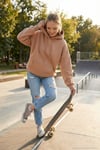 Regular Fit Pamuklu Kapüşonlu Yaka Şardonlu Kışlık Kadın Sweat 5863854 BİSKÜVİ