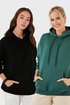 Regular Fit Pamuklu Kapüşonlu Yaka Şardonlu Kışlık 2'li Paket Kadın Sweat 5863854S2 Nefti-Siyah