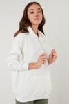 Regular Fit Pamuklu Kapüşonlu Yaka Şardonlu Kışlık Kadın Sweat 5863854 EKRU