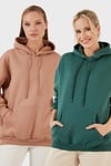 Regular Fit Pamuklu Kapüşonlu Yaka Şardonlu Kışlık 2'li Paket Kadın Sweat 5863854S2 Nefti-Bisküvi