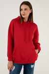 Regular Fit Pamuklu Kapüşonlu Yaka Şardonlu Kışlık Kadın Sweat 5863854 KIRMIZI
