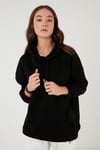 Regular Fit Pamuklu Kapüşonlu Yaka Şardonlu Kışlık 2'li Paket Kadın Sweat 5863854S2 Mor-Siyah
