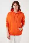 Regular Fit Pamuklu Kapüşonlu Yaka Şardonlu Kışlık Kadın Sweat 5863854 ORANJ