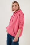 Regular Fit Pamuklu Kapüşonlu Yaka Şardonlu Kışlık Kadın Sweat 5863854 FUŞYA