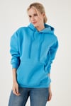 Regular Fit Pamuklu Kapüşonlu Yaka Şardonlu Kışlık Kadın Sweat 5863854 TURKUAZ