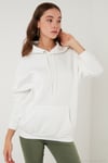 Regular Fit Pamuklu Kapüşonlu Yaka Şardonlu Kışlık 2'li Paket Kadın Sweat 5863854S2 EKRU-MOR