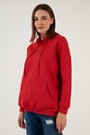 Regular Fit Pamuklu Kapüşonlu Yaka Şardonlu Kışlık Kadın Sweat 5863854 KIRMIZI