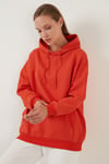 Regular Fit Pamuklu Kapüşonlu Yaka Şardonlu Kışlık Kadın Sweat 5863854 ORANJ