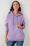 Regular Fit Pamuklu Kapüşonlu Yaka Şardonlu Kışlık Kadın Sweat 5863854 LİLA