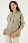 Regular Fit Pamuklu Kapüşonlu Yaka Şardonlu Kışlık Kadın Sweat 5863854 Olive