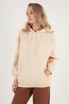 Regular Fit Pamuklu Kapüşonlu Yaka Şardonlu Kışlık Kadın Sweat 5863854 BEJ
