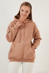 Regular Fit Pamuklu Kapüşonlu Yaka Şardonlu Kışlık 2'li Paket Kadın Sweat 5863854S2 Bisküvi-Kahve