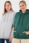 Regular Fit Pamuklu Kapüşonlu Yaka Şardonlu Kışlık 2'li Paket Kadın Sweat 5863854S2 Gri Melanj-Nefti