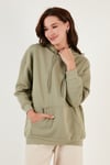 Regular Fit Pamuklu Kapüşonlu Yaka Şardonlu Kışlık Kadın Sweat 5863854 Olive