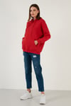 Regular Fit Pamuklu Kapüşonlu Yaka Şardonlu Kışlık Kadın Sweat 5863854 KIRMIZI
