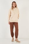Regular Fit Pamuklu Kapüşonlu Yaka Şardonlu Kışlık Kadın Sweat 5863854 BEJ