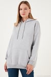 Regular Fit Pamuklu Kapüşonlu Yaka Şardonlu Kışlık 2'li Paket Kadın Sweat 5863854S2 Gri Melanj-Siyah