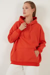 Regular Fit Pamuklu Kapüşonlu Yaka Şardonlu Kışlık Kadın Sweat 5863854 ORANJ