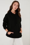 Regular Fit Pamuklu Kapüşonlu Yaka Şardonlu Kışlık Kadın Sweat 5863854 SİYAH