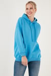 Regular Fit Pamuklu Kapüşonlu Yaka Şardonlu Kışlık Kadın Sweat 5863854 TURKUAZ