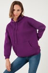 Regular Fit Pamuklu Kapüşonlu Yaka Şardonlu Kışlık Kadın Sweat 5863854 MOR