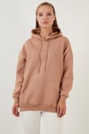 Regular Fit Pamuklu Kapüşonlu Yaka Şardonlu Kışlık Kadın Sweat 5863854 BİSKÜVİ