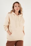Regular Fit Pamuklu Kapüşonlu Yaka Şardonlu Kışlık Kadın Sweat 5863854 BEJ
