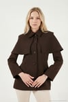 Regular Fit Pelerin Detaylı Düğmeli Kadın Ceket 6927687 KAHVE