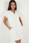 Regular Fit Polo Yaka Mini Kadın Elbise 5866153 EKRU