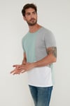 Regular Fit Renk Bloklu Bisiklet Yaka % 100 Pamuk Erkek T Shirt 5902393 Mint-Gri-Beyaz