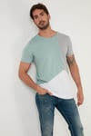 Regular Fit Renk Bloklu Bisiklet Yaka % 100 Pamuk Erkek T Shirt 5902393 Mint-Gri-Beyaz