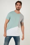 Regular Fit Renk Bloklu Bisiklet Yaka % 100 Pamuk Erkek T Shirt 5902393 Mint-Gri-Beyaz