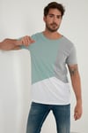 Regular Fit Renk Bloklu Bisiklet Yaka % 100 Pamuk Erkek T Shirt 5902393 Mint-Gri-Beyaz