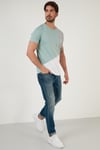 Regular Fit Renk Bloklu Bisiklet Yaka % 100 Pamuk Erkek T Shirt 5902393 Mint-Gri-Beyaz