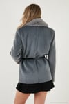 Regular Fit Şal Yaka Kemerli Kadın Kaban 6839688 GRİ