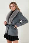 Regular Fit Şal Yaka Kemerli Kadın Kaban 6839688 GRİ
