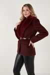 Regular Fit Şal Yaka Kemerli Kadın Kaban 6839688 BORDO